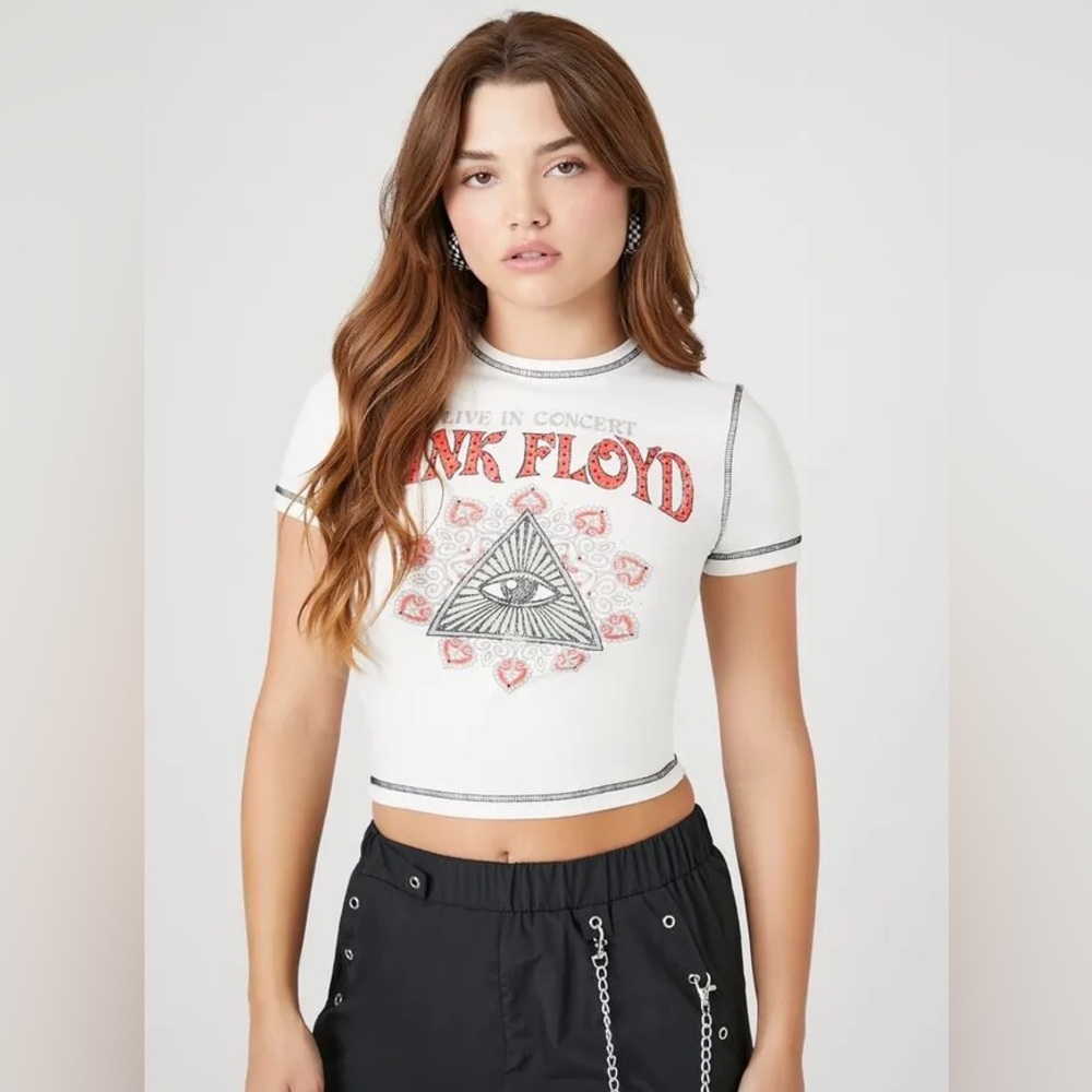 Pink Floyd Live in Concert Merch Cropped Baby Tee Y2K Rhinestone Eye XL